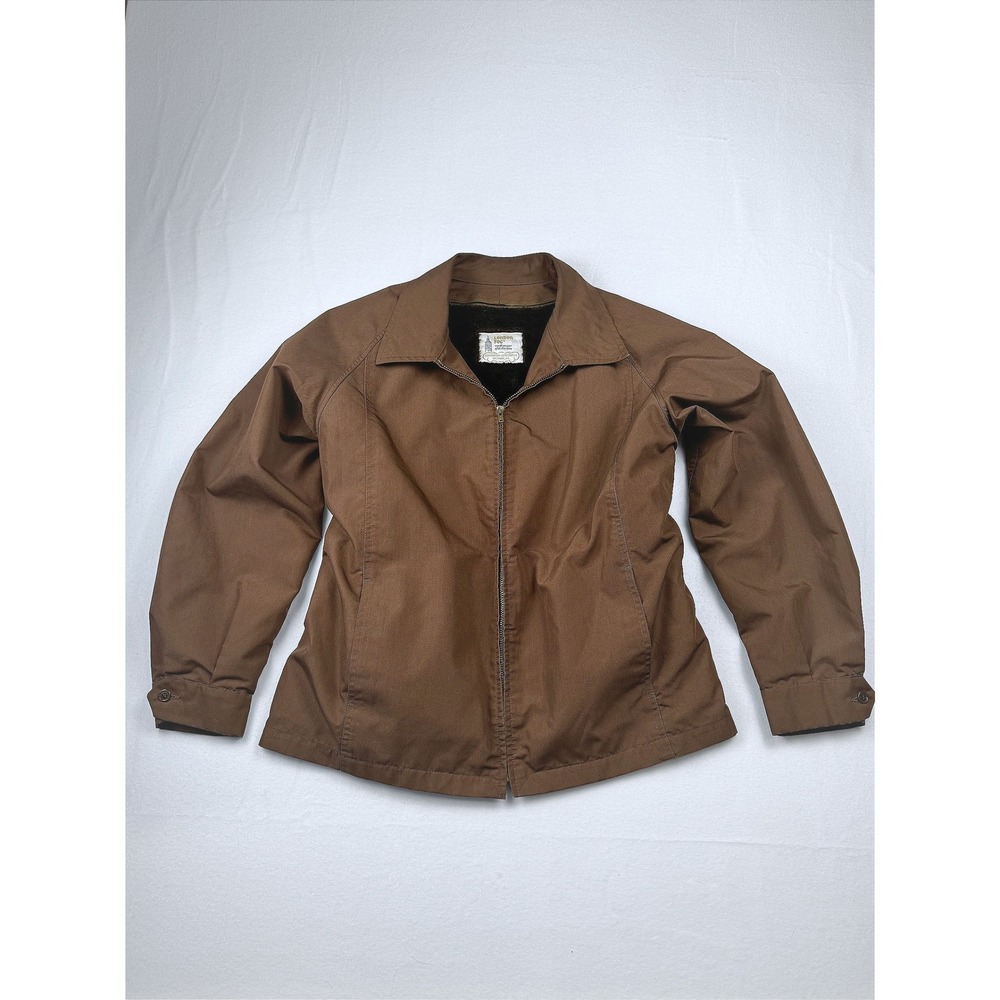London Fog Mens Vintage Brown Zip Front Faux Fur Lined Harrington Jacket 44REG
